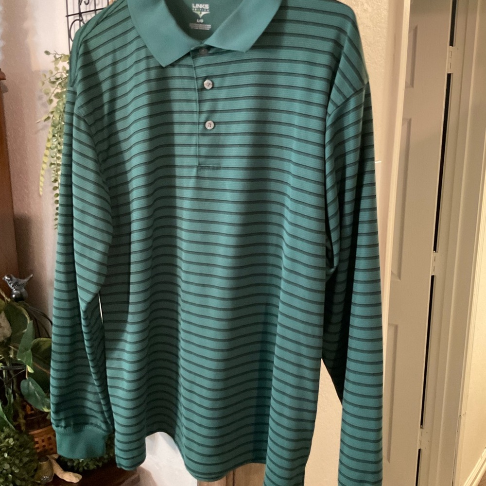 NWOT Link Edition Teal and Black Striped Polo